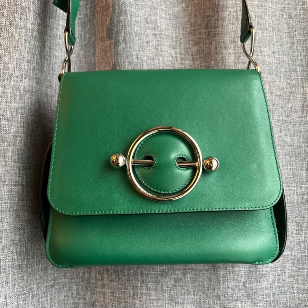 JW ANDERSON Green Leather Pierce Small Shoulder Bag with Gold Hardware